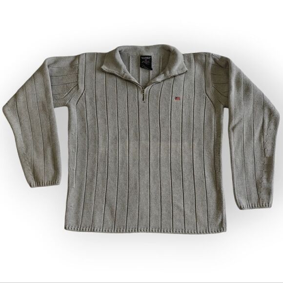 VTG Polo Ralph Lauren Light Gray 100% Cotton zip neck sweater size L - Picture 1 of 5